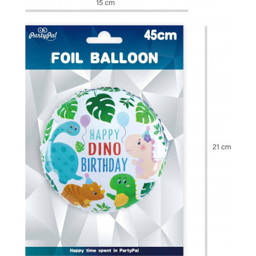 Balon din folie 46 cm cu dinozauri Happy Dino Birthday