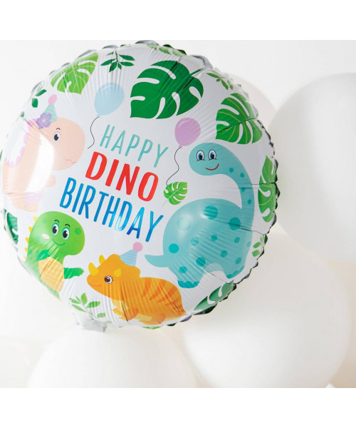 Balon din folie 46 cm cu dinozauri Happy Dino Birthday