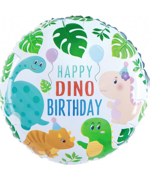 Balon din folie 46 cm cu dinozauri Happy Dino Birthday