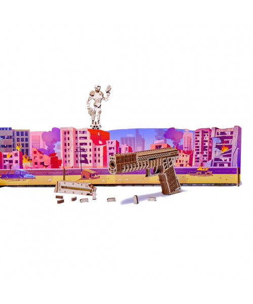 Puzzle 3D mecanic din lemn poligon de tragere