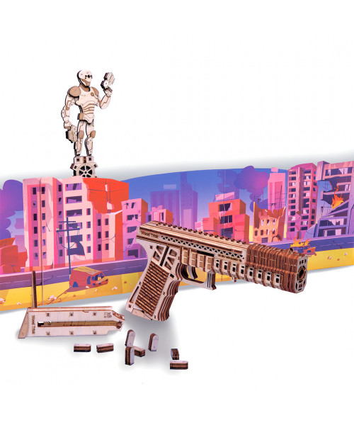 Puzzle 3D mecanic din lemn poligon de tragere