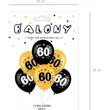 Set 10 baloane 60 ani negru si auriu 30cm