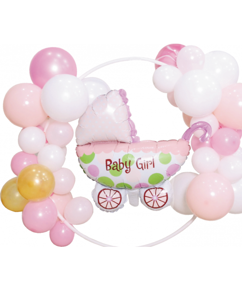 Set 41 baloane Baby Girl si suport rotund din plastic