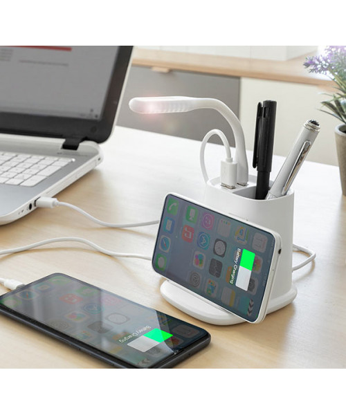 Incarcator wireless cu suport organizator și lampa led usb 5-in-1