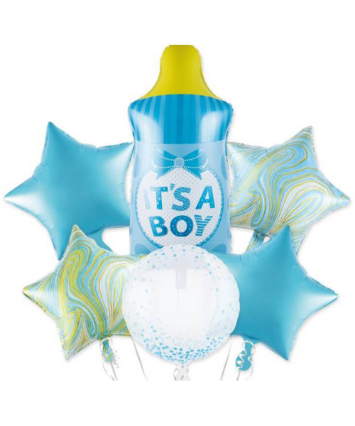 Set 6 baloane biberon albastru It's a boy