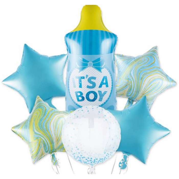 Set 6 baloane biberon albastru It's a boy