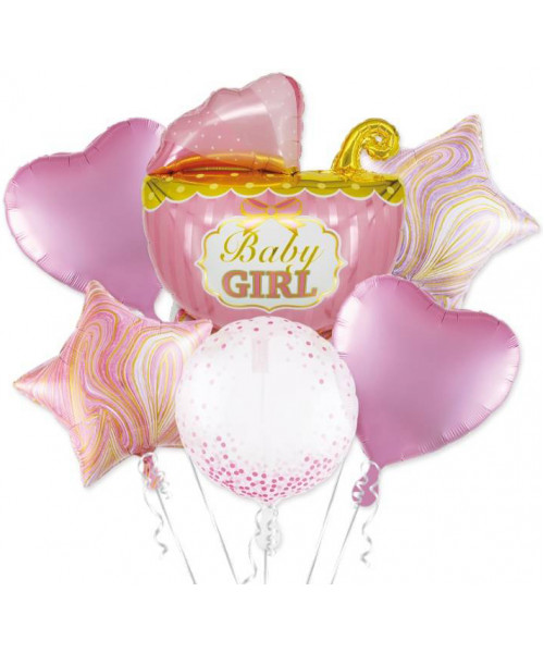 Set 6 baloane de folie carucior roz Baby girl