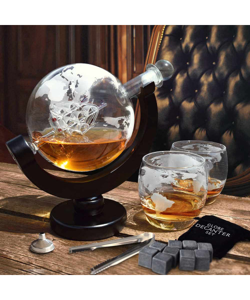 Set decantor glob whisky si cuburi pentru racire