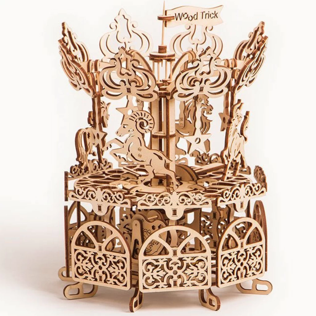 Puzzle 3D mecanic din lemn carusel cadouri copii Paste